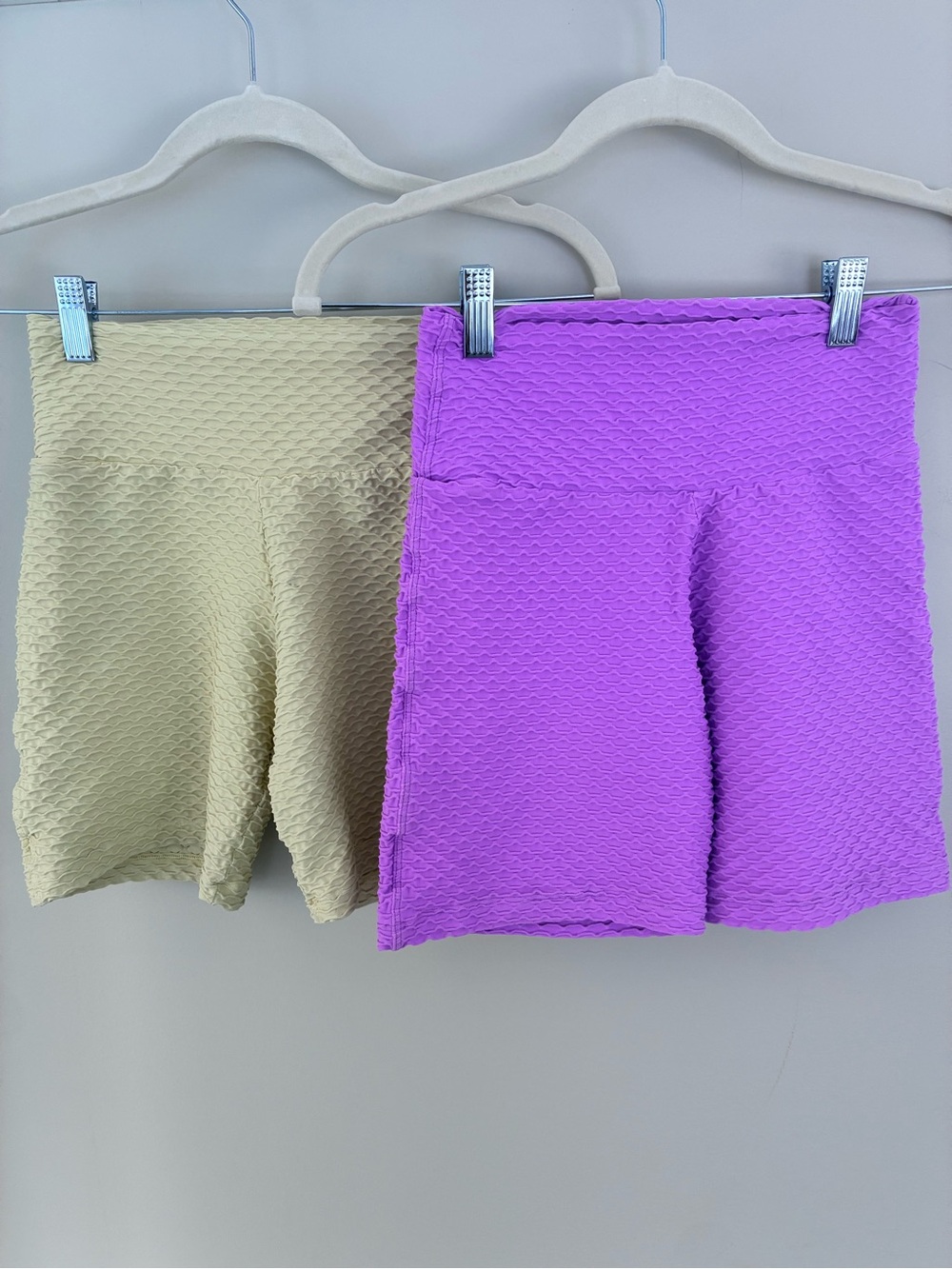 Booty by Brabants High-Waist Textured Bike Shorts — Lavender and Light Olive